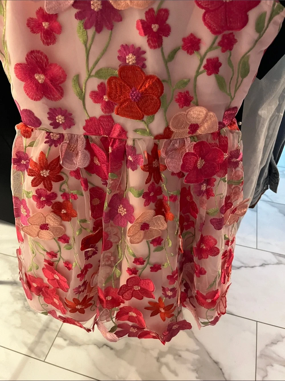 Girls Pink Floral Embroidered Party Dress